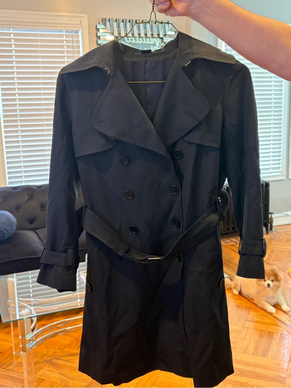Theory Black Double-Breasted Trench Coat